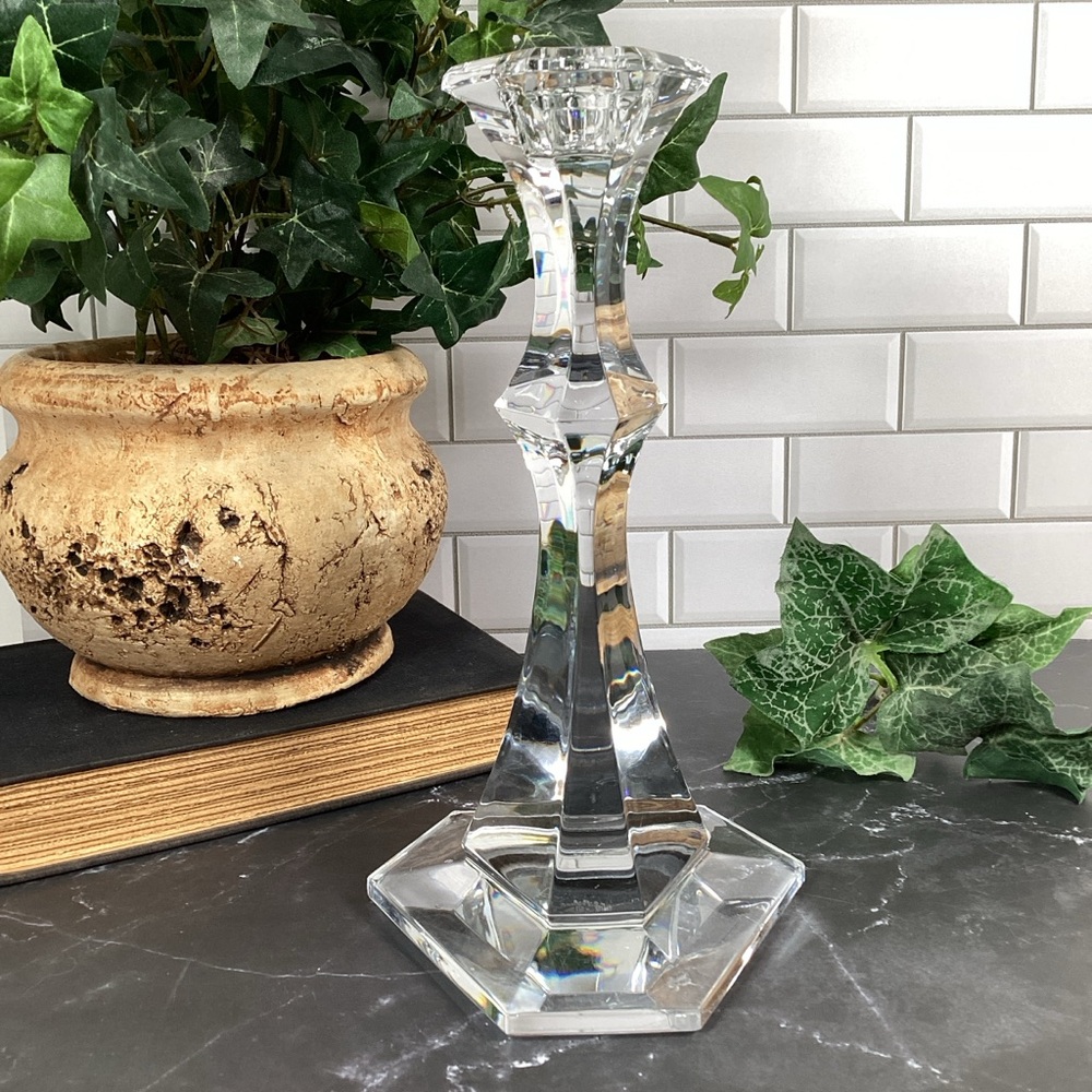 Val St Lambert VAS70 9.5" Crystal Candlestick, Made In Belgium, Signed